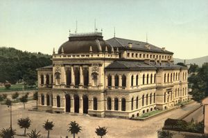 <i>Narodni dom</i> (National House) building by František Škabrout, built in Ljubljana 1894&ndash;1896. In 1927 the <!--LINK'" 0:102--> rented some rooms in the building that housed also sport and leisure activities. Postcard, 1910.