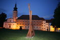 Exterior of <!--LINK'" 0:35--> in the former <!--LINK'" 0:36-->, Kostanjevica na Krki. In front: a sculpture from the <!--LINK'" 0:37-->
