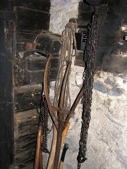 Farm tools remain in the basement of Kavčnik Homestead, all of the farm has been preserved in working order except regrettably the granary building which was earlier lost