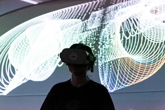 An interactive multimedia art installation Journey Into the Universe of Consciousness by artists RAJ X TOT and Antonio Giacomin, V-F-X Ljubljana 2023. Author: Asiana Jurca Avci