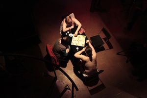 <i>Mojca, don't get irritated</i> (Ludo) performance by <!--LINK'" 0:426-->, <!--LINK'" 0:427--> and <!--LINK'" 0:428-->) at the International Feminist and Queer Festival Red Dawns 2013.