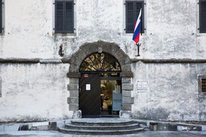 The front door of the 13th-century fortress, now accommodating the <!--LINK'" 0:170--> with its rich collection of paintings, cultural and historical artefacts, and rooms for occasional exhibitions and symposia.