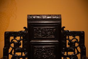 Detail of a 19th-century, Qing Dynasty wooden chair in the Skušek Collection, <!--LINK'" 0:88-->.