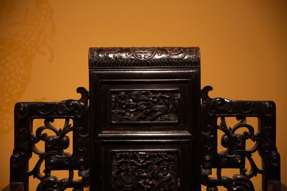Detail of a 19th-century, Qing Dynasty wooden chair in the Skušek Collection, Slovene Ethnographic Museum.