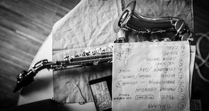 An alto saxophone lying about at <!--LINK'" 0:569-->, 2014
