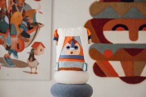 Wool and Faces by Twee Muizen, an artistic duo from Barcelona, at the Biennial of Textile Art BIEN in 2023. Photo by Maša Pirc.