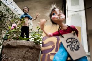 Puppets from a stop motion movie, used as decoration at one of the festival venues,  <!--LINK'" 0:152-->, 2014