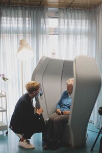 <!--LINK'" 0:29--> artistic director Aljaž Koprivnikar at the senior citizens home DSO Fužine, where he presented FabulaFotelj, a special project of the festival's 2022 edition. The interactive and movable armchair equipped with audiobooks was created together with <!--LINK'" 0:30-->.