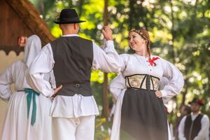 A couple from Beltinci folklore group at the 51st International Folklore Festival in Beltinci, 23 July 2023, photo by Boštjan Rous.