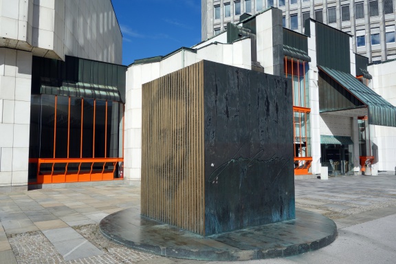 A monument to Ivan Cankar by Slavko Tihec on the main platform in front of the Cankarjev dom, Cultural and Congress Centre, 2013