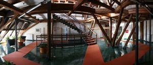 The baroque wooden attic construction of the Mali grad ('Small castle') building thoroughly renovated up to the year 2000. The upper floor of the <!--LINK'" 0:109--> houses the offices, a meeting room, a study room and the Local studies department.