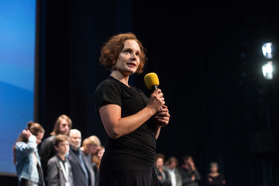 Hanna Slak, the winner of Vesna Award at 20. Festival of Slovenian Film at Portorož Auditorium.