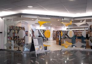 View of the <!--LINK'" 0:82-->, The Central Library, located in the Shopping Center City Maribor, 2023.