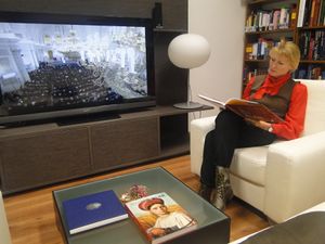 A <!--LINK'" 0:62--> supports access to the comprehensive collection of AV media. Žana Lapina Nabergoj, a librarian at the Russian Scientific and Cultural Centre, 2015. Ljubljana.