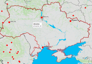 Online version (printscreen) of interactive <!--LINK'" 0:516-->, featuring events in Ukraine up to December 2018. Culture from Slovenia Worldwide Events collected 2010&ndash;2018 by <!--LINK'" 0:517--> for the <!--LINK'" 0:518--> database of events worldwide.