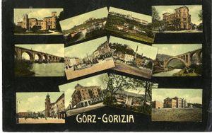 A postcard from 1910, featuring a panorama of Görz-Gorizia, today's Nova Gorica.