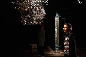 Yunchul Kim's exhibition Triaxial Pillars II + Argos, <!--LINK'" 0:203-->, 2019.