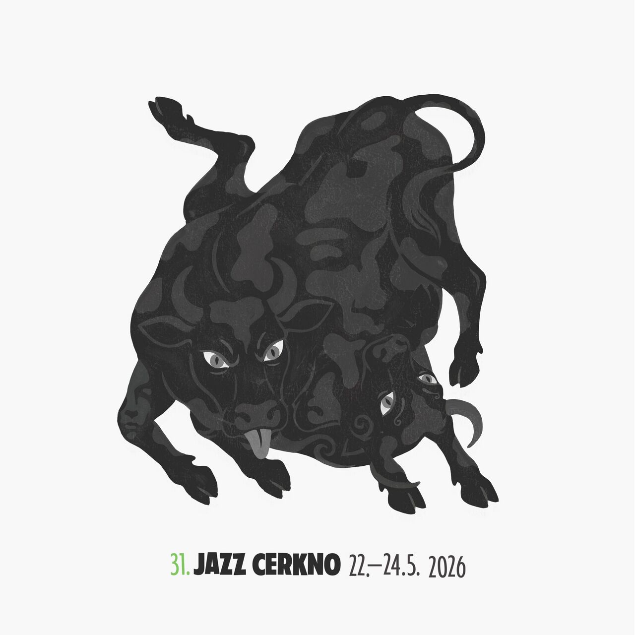 The poster of the 2026 edition of Jazz Cerkno Festival. Graphic design: Vladimir Mićković (studio Ljudje)