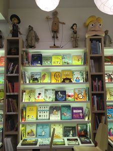Children's picture books on display at the children's bookshop "Pod gradom" run by <!--LINK'" 0:218-->.