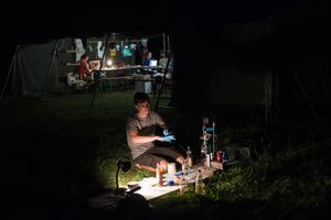 Jakob Scheithe developing his Fortune Telling Machine, A bio-hacked urin fortune teller, at the <!--LINK'" 0:587--> 2018.