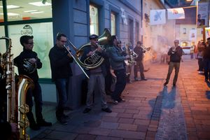 <!--LINK'" 0:574--> performing on the streets of Ravne na Koroškem during <!--LINK'" 0:575-->, 2015