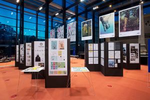 The glass entrance hall of the National Gallery of Slovenia hosting the <!--LINK'" 0:764-->, 2015