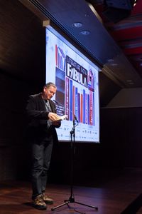 Georgi Gospodinov, a Bulgarian poet, writer, and playwright, was a guest at the <!--LINK'" 0:596--> in 2015. His novel <i>The Physics of Sorrow</i>, which was awarded the Bulgarian Novel of the Year prize was translated into Slovenian in 2015.