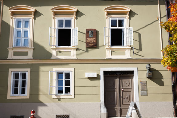 Birthplace of Hugo Wolf in Slovenj Gradec, facade detail, 2019.