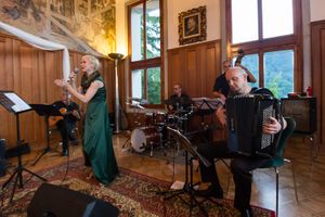 Playing at the Cafe Belvedere, the group <!--LINK'" 0:766--> presented their take on classical French chanson at <!--LINK'" 0:767-->, one of the Bled Festival venues, 2016