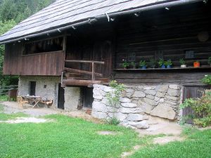 The entrance of <!--LINK'" 0:301-->, a museum of folk architecture with the core of the building -the smoke house - dating from circa 17th century. Established as a museum in 1992 and administered by <!--LINK'" 0:302-->.