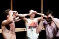 Primož Bezjak, Katarina Stegnar, and Branko Jordan from collective <!--LINK'" 0:58--> in their performance <i>Grosse Erwartungen</i>. Author: Nada Žgank
