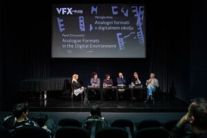 Panel discussion <i>Analogue Formats in the Digital Environment</i> at <!--LINK'" 0:295--> in 2023. Author: Asiana Jurca Avci