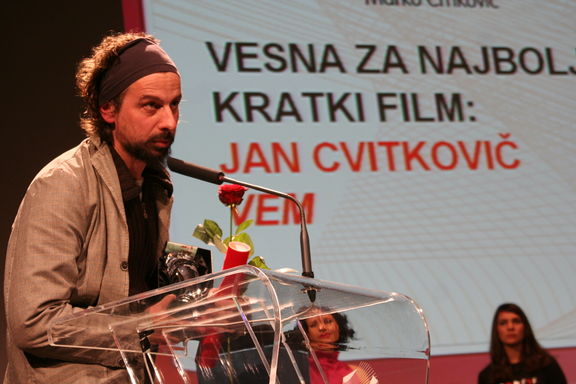 Jan Cvitkovič, the winner of Vesna Award at 11. Festival of Slovenian Film at Portorož Auditorium