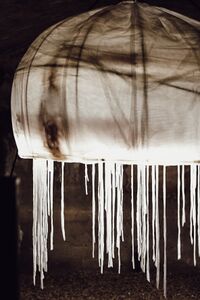 Part of the UnderGROWTH art installation at the Tunnels Under the Old Kranj, created by the artistic group Nika Batista, Matevž Bajde, Mateja Golež, Lovro Ivančić, Marija Jenko, Maruša Kranjc, Franci Krevh, Alenka More, Ula Pogorevčnik, Darja Rant, Janko Rožič and Alenka Vidrgar as part of the 2023 Biennial of Textile Art BIEN.