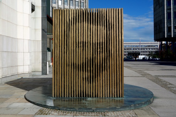 A monument to Ivan Cankar by Slavko Tihec on the main platform in front of the Cankarjev dom, Cultural and Congress Centre, 2013