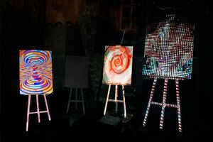 The project by students of the <!--LINK'" 0:59--> - a spatial installation <i>In a Vortex</i> with light charting and adapted optical illusions. 23rd <!--LINK'" 0:60-->, Ljubljana. Author: DK