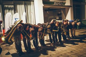 <!--LINK'" 0:588--> bowing after performing their New Orleans street jazz flavoured pieces at <!--LINK'" 0:589-->, 2015