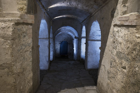 The corridors below Mediadom Pyrhani were presumably used as a crypt for the church which used to stand on the location now occupied by the museum, 2015