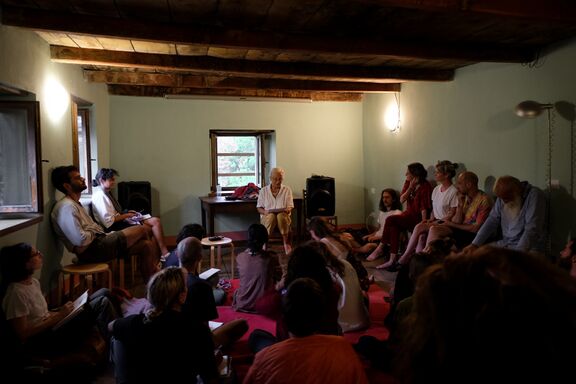 Summer school of the Academy of Margins, a collective learning experience in the village of Topolò (summer 2022). Lecture of the artist Marjetica Potrč about nature’s rights.
