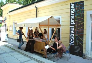 A <!--LINK'" 0:34--> stall in front of the Ana's Gallery on the Rogaška Slatina promenade, 2015