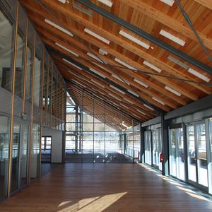 The service building Čaplja interior at the Nordic Centre Planica, designed by <!--LINK'" 0:769-->, 2016