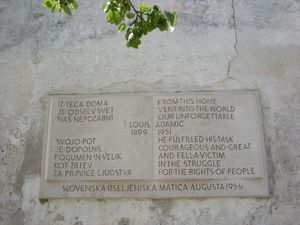 Plaque at the <!--LINK'" 0:319--> commemorating Adamič [1899-1951]a noted Slovenian author journalist and political activist, who became an American citizen in 1918. The most important collection of his work is held by Princeton University